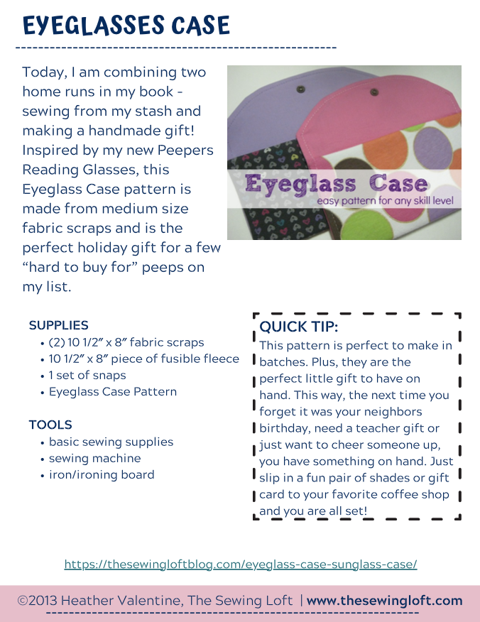 Eye Glass Case Tutorial PDF TheSewingLoft