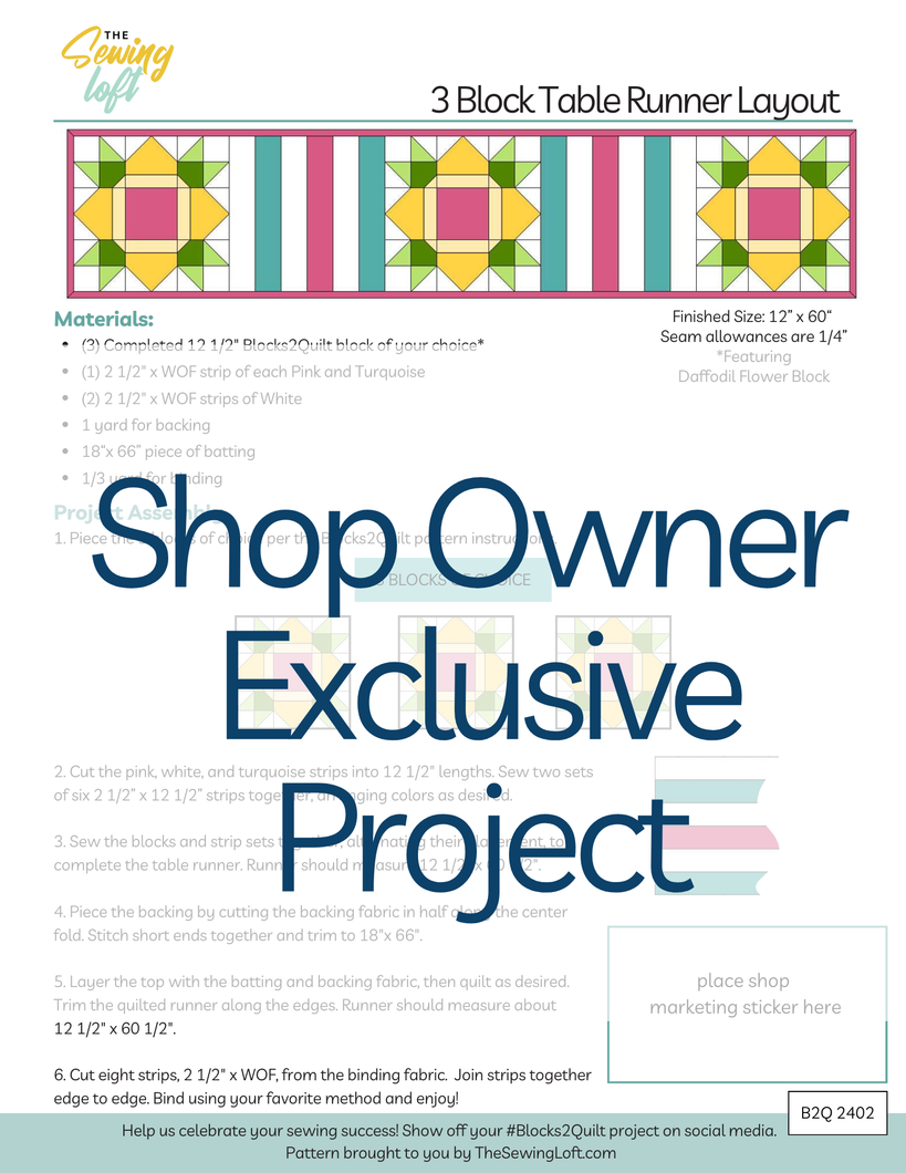 3 Block Table Runner Project Layout | Shop Owner Exclusive