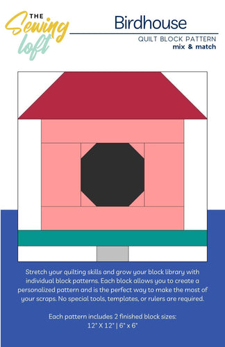 Birdhouse Quilt Block Printed Pattern