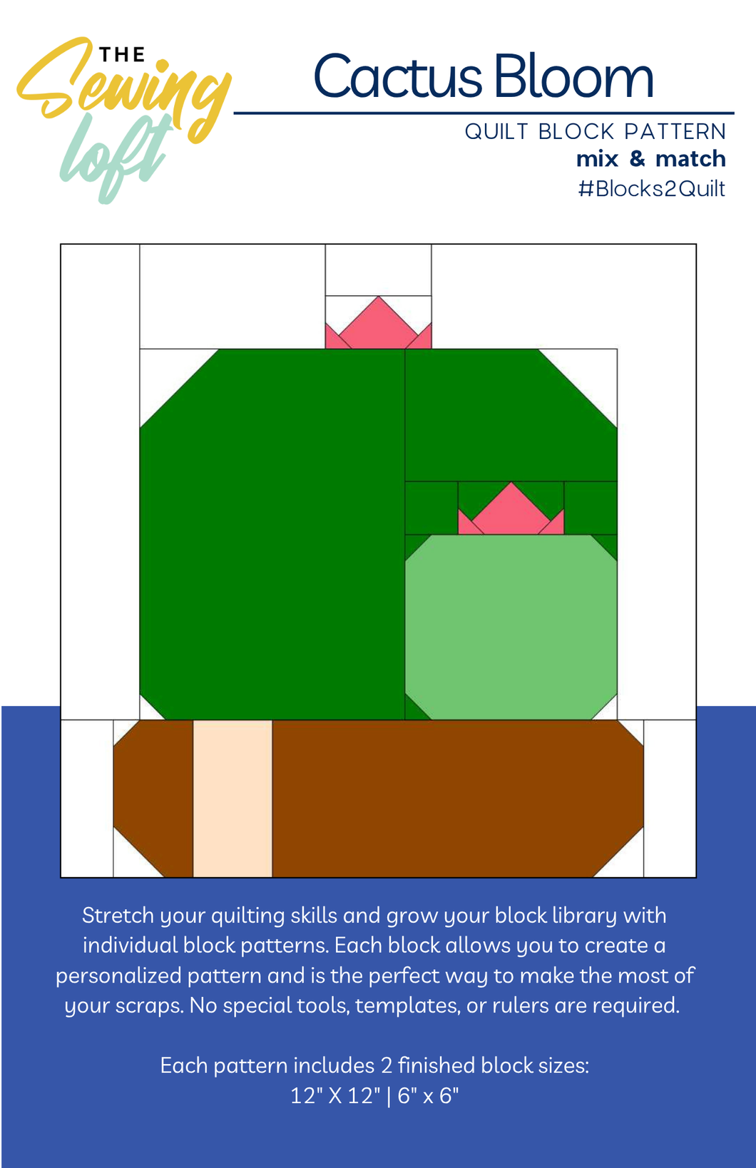 Cactus Bloom Quilt Block Printed Pattern