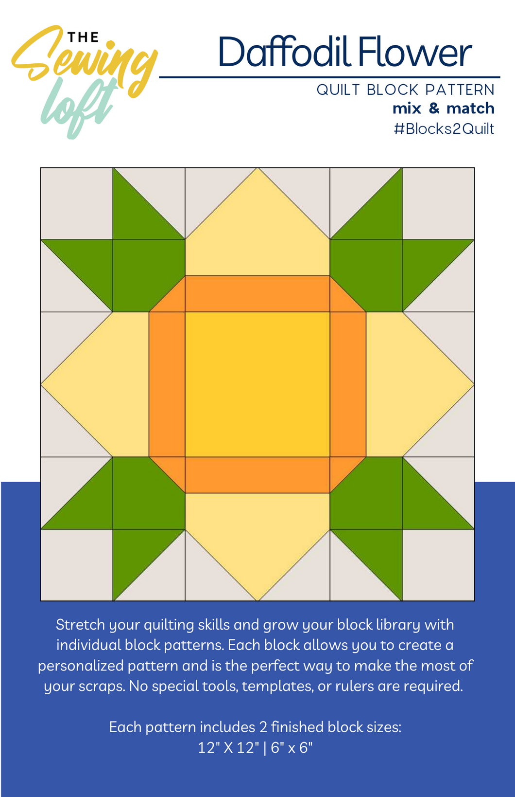 Daffodil Quilt Block Printed Pattern