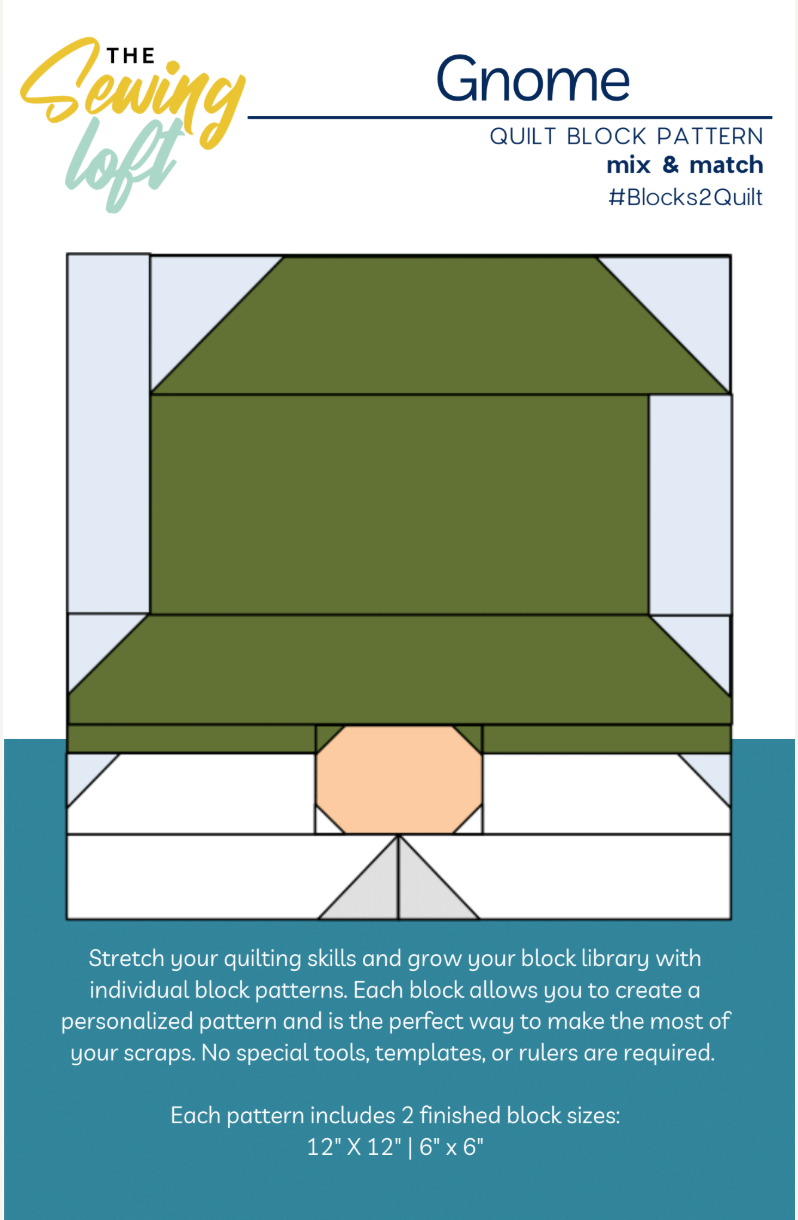 Gnome Quilt Block Printed Pattern