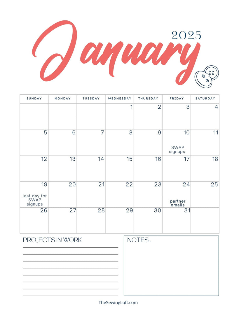 2025 Calendar Printout | January