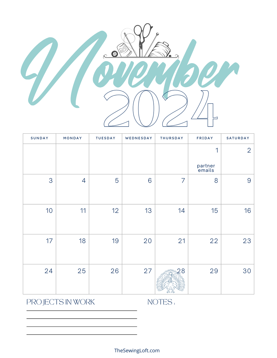 2024 Calendar Printout | November