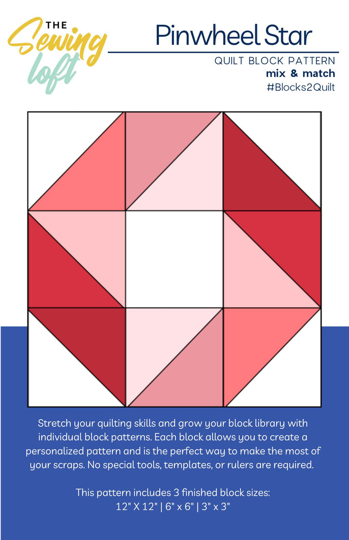 Pinwheel Star Quilt Block Printed Pattern