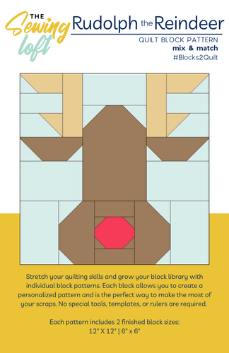 Rudolph the Reindeer Quilt Block Printed Pattern