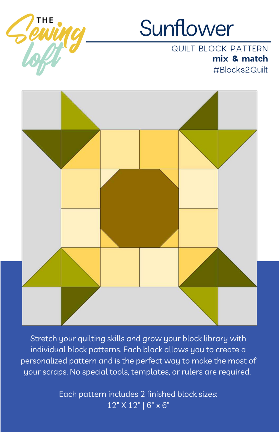 Sunflower Quilt Block Printed Pattern