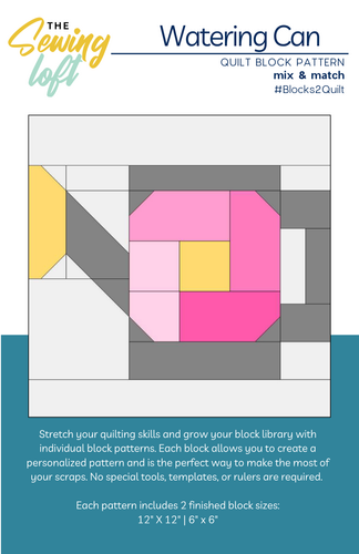 Watering Can Quilt Block Printed Pattern