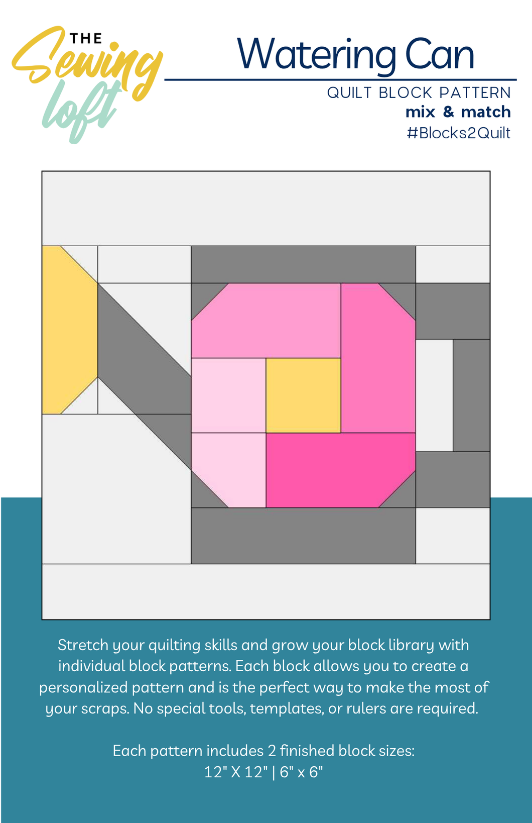 Watering Can Quilt Block Printed Pattern