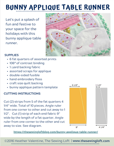 Bunny Applique Table Runner - Tutorial PDF