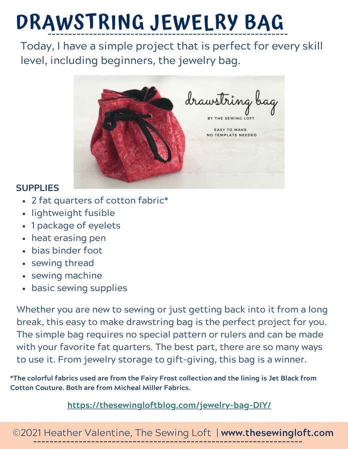 Drawstring Jewelry Bag - Tutorial PDF