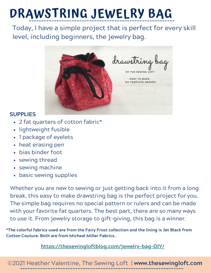 Drawstring Jewelry Bag Tutorial PDF - Main Image