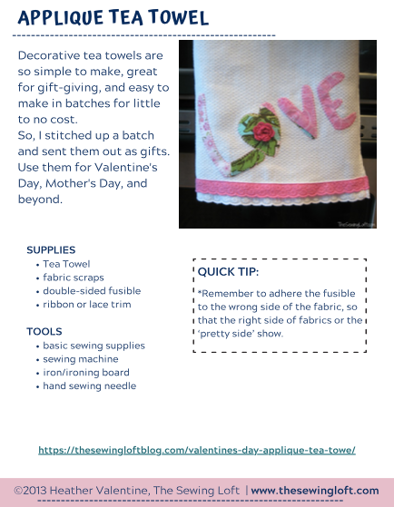 Love Tea Towel Applique - Tutorial PDF
