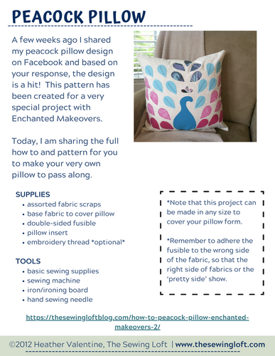 Peacock Pillow -Tutorial PDF