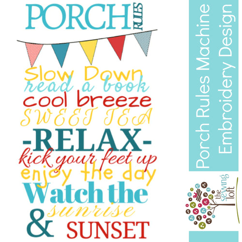Porch Rules Embroidery Design