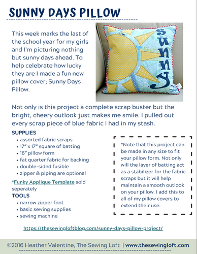 Sunny Days Pillow -Tutorial PDF